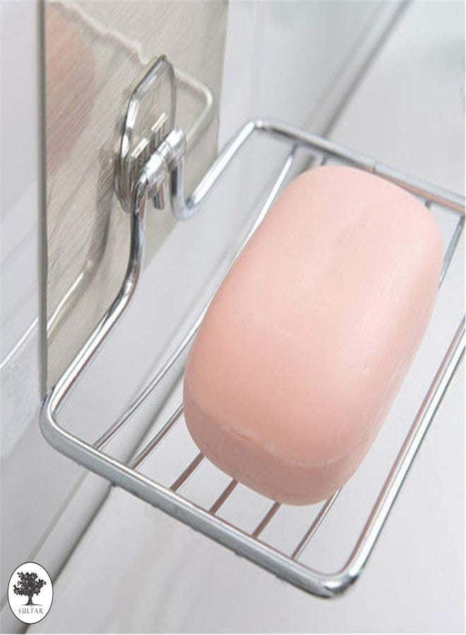 Sulfar Soap Dish Holder,Self Adhesive Wall Mounted Soap Sponge Holder Stainless Steel Storage Saver Rack for Home Kitchen Bathroom Shower (Silver) - Image 4